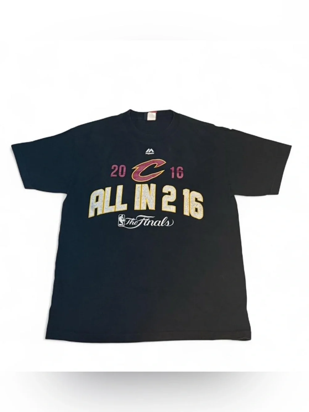 Majestic NBA Logo Tag Tee - NBA finals Black with Red and Blue Label - Picture 1 of 7